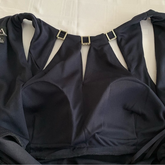 Betsy & Adam 💖 Rhinestone Accent Formal Ruched Navy Gown Womens 14 - Picture 13 of 16